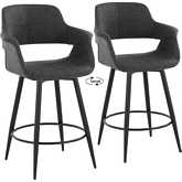 Vintage Flair 26" Swivel Counter Stool in Black Metal & Charcoal Fabric (Set of 2)